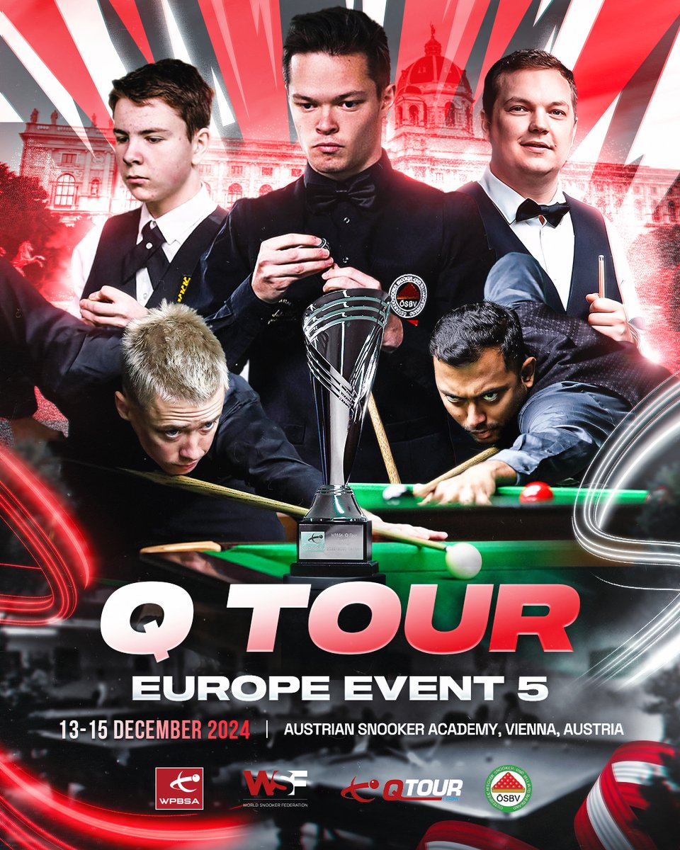 🇦🇹 Q TOUR EUROPE - EVENT 5⃣ | ONE WEEK LEFT TO ENTER! 🚨

There are just seven days left to enter the fifth event of the 2024/25 #QTour Europe season in Vienna, Austria!

The event will take place on 13-15 December 2024.

Don't miss out...enter now ➡️ snookerscores.net/tournament-man…
