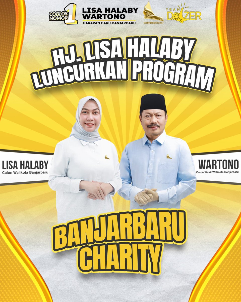jamarustam1's tweet photo. Program Unggulan Calon walikota dan calon wakil walikota Banjarbaru Kalimantan Selatan Hj.lisahalaby - wartono, Banjarbaru Charity!

#banjarbarubersinar #HjErnaLisaHalaby #ErnaLisaHalaby #timdozer #banjarbaru #muhidinhasnur #banjarbaruemas #kalimantanselatan https://t.co/AbtvbnCmwz