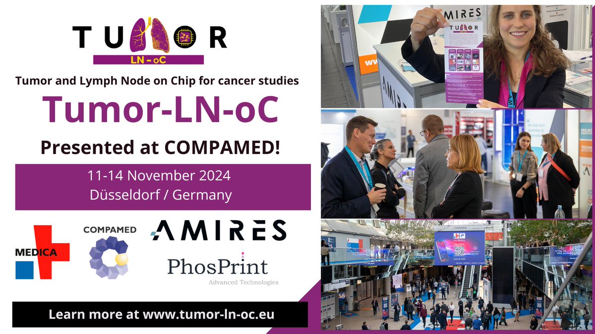 Tumor-LN-oC (@tumor_ln_oc) on Twitter photo 🎉Last week, <a href="/Tumor_LN_oC/">Tumor-LN-oC</a> was at <a href="/MEDICATradeFair/">MEDICA</a> and <a href="/COMPAMED/">COMPAMED</a> in Düsseldorf!
🤝With partners <a href="/AMIRES_EU/">AMIRES</a> & <a href="/PhosprintPc/">Phosprint PC</a> represented with a booth, we had many chances to distribute some #dissemination materials and present the #project, preliminary #results & #insights! 📚 🎉Last week, <a href="/Tumor_LN_oC/">Tumor-LN-oC</a> was at <a href="/MEDICATradeFair/">MEDICA</a> and <a href="/COMPAMED/">COMPAMED</a> in Düsseldorf!
🤝With partners <a href="/AMIRES_EU/">AMIRES</a> & <a href="/PhosprintPc/">Phosprint PC</a> represented with a booth, we had many chances to distribute some #dissemination materials and present the #project, preliminary #results & #insights! 📚