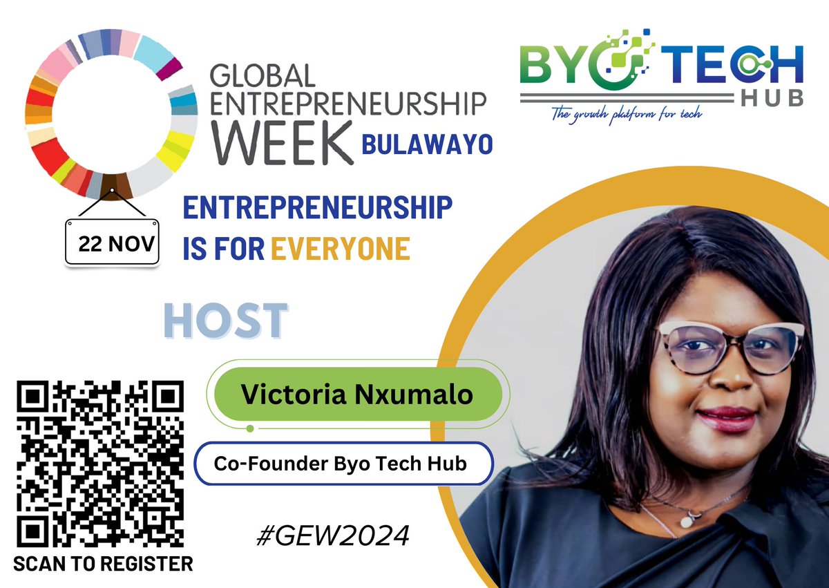 Meet your Host : Co-Founder at Byo Tech Hub, Victoria Nxumalo will be the host for  Byo Tech Hub #GEW2024 Entrepreneurship workshop running under the theme, "Entrepreneurship is for everyone." #GEW2024 #ByoTechHub #Enterpreneurship
<a href="/vickien1837/">Vickie Nxumalo</a> <a href="/girlsinstemzw/">Girls In Stem Trust</a> <a href="/izonehub/">iZoneHub Zim🇿🇼</a>