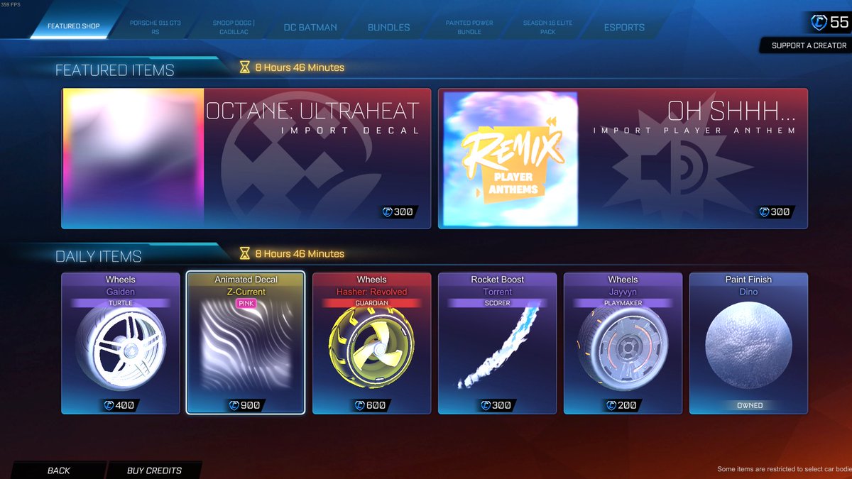 rhawkets's tweet photo. If you open Rocket League you won't know Esports exist unless if you notice the Esports Tab inside the Item Shop that is the 8th (last) tab over.

It takes a min of 10 mouse clicks or 18 controller movements to purchase an esports item. (not including entering card info) https://t.co/FNasCgd4yc
