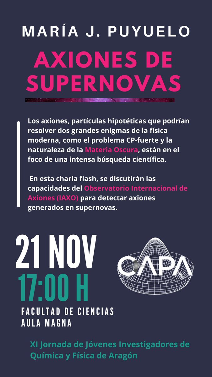 ¡Hoy en el aula magna tenemos una charla flash de María, junto con los pósteres de David y Jorge! 📚✨

Si estás por la facultad esta tarde, pásate y descubre más sobre los AXIONES. 🌌🛰️

 <a href="/RSEF_Aragon/">RSEF_Aragon</a> <a href="/rseq_aragon/">RSEQ Aragón</a>