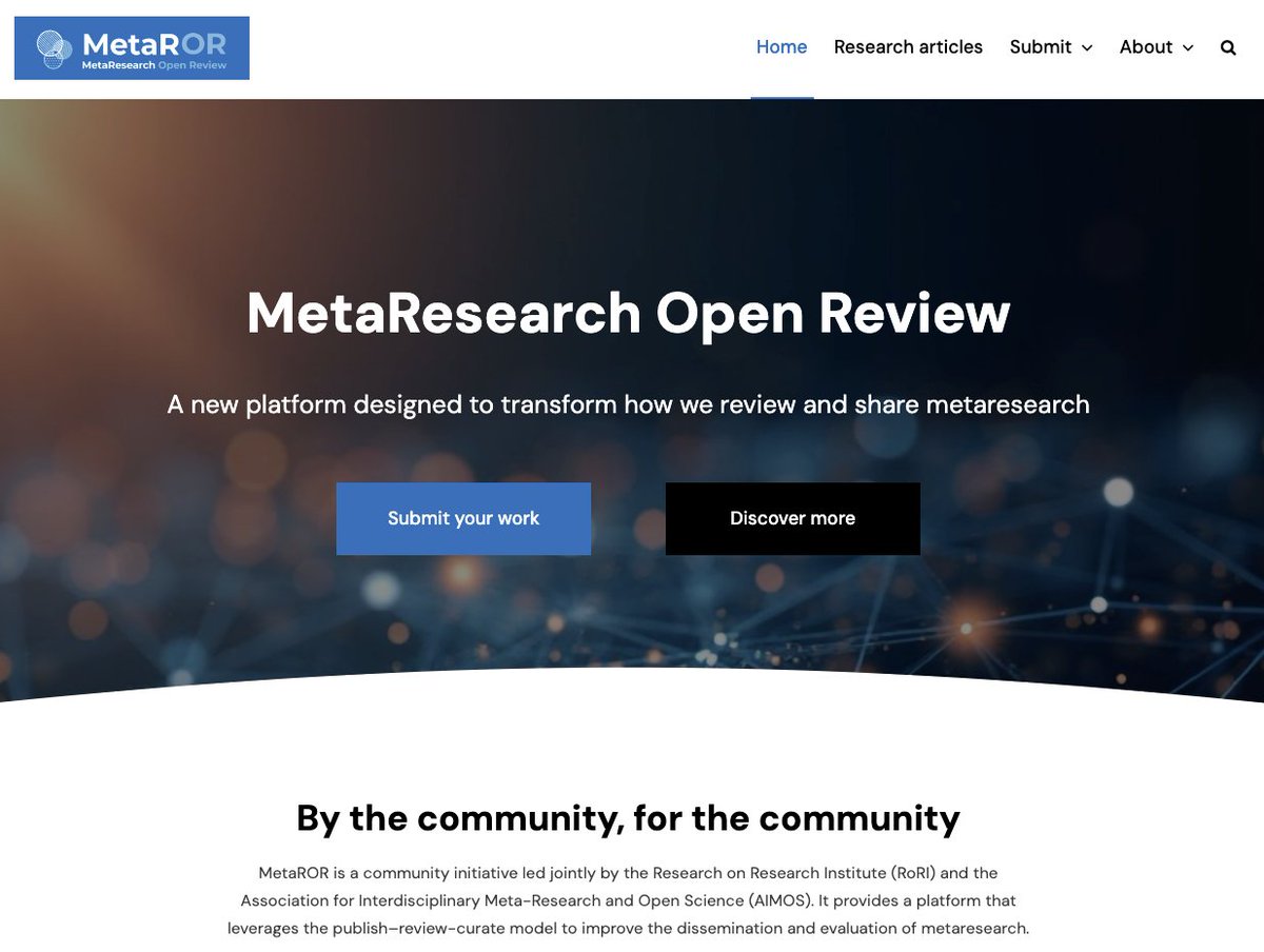 🚀 MetaROR is Live! 🚀

MetaROR is a free community-owned platform for open peer review in metaresearch by RoRI &amp; <a href="/aimos_inc/">AIMOS</a>.

With our Publish-Review-Curate model, we’re making the publication process faster and more open.

Find out more: researchonresearch.org/introducing-me…