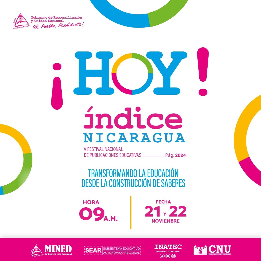 ¡Hoy! V Festival Nacional de Publicaciones Educativas, Índice Nicaragua, pág. 2024!

¡Sé parte de esta celebración académica! ✍🏾📚🔴🟢🟡

#ÍndiceNicaragua2024
#BendicionesyVictorias