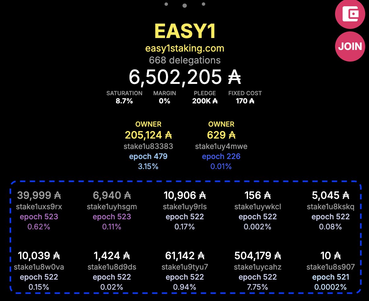 💪 Hard work and commitment always pays off

The pool keeps growing
The blocks keep coming
The fees remain the lowest

In these exciting but at times difficult times it feels a privilege to be part of this movement and community.

Thank you 🙏 

EASY1 Stake pool is:

✅ Mithril