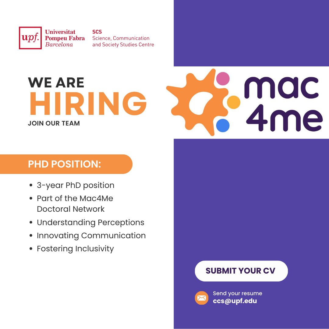 🎓 PhD Opportunity Alert!
We’re hiring a fully funded PhD candidate in Science Communication at UPF Barcelona! 🌍📢
Focus:
🔬 Cancer research perceptions
🗣️ Innovative communication models
🤝 Inclusive engagement strategies
📅 Deadline: Dec 10, 2024
🔗upf.edu/documents/2869…