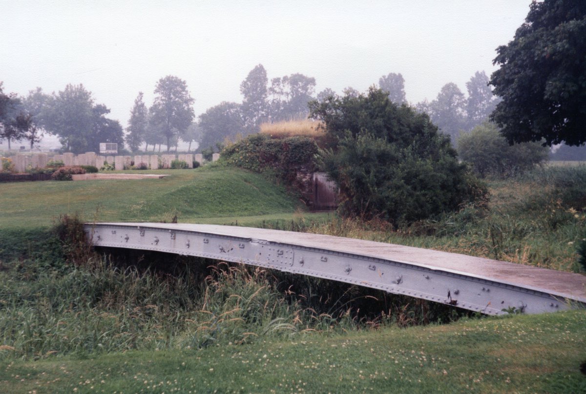 Changing Battlefields - an original #WW1 Royal Engineers Assault Bridge that used to cross the moat at Bedford House Cemetery near Ypres, removed in the late 1990s. Photo taken by me in the mid-80s.