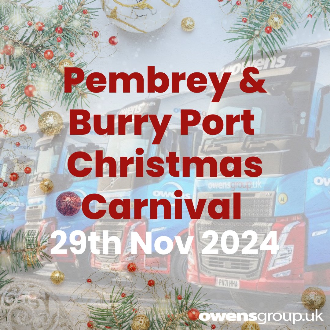 Tonight, we’re proud to be part of the Pembrey and Burry Port Christmas Carnival 🎄🎅
 
Keep an eye out for our float as it makes its way through the streets 🚛✨

#OwensGroup #BurryPortChristmasCarnival #FestiveCheer #CommunitySpirit