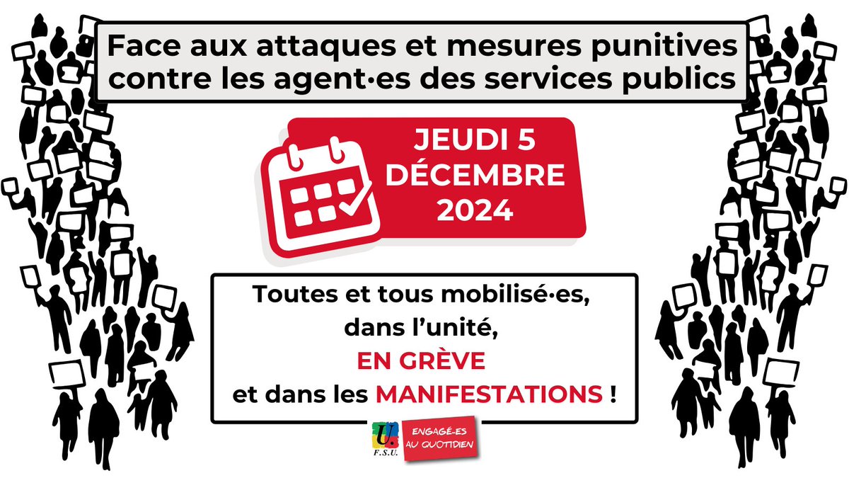 Contre les attaques et les mesures punitives contre les agentes et agents des services publics, toutes et tous en grève et en manifestations le jeudi #5décembre !