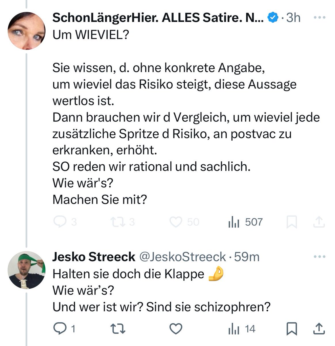 Scheiße und Hass teilen. Und am Ende war es Satire. Komischerweise werden alle Klischees erfüllt. Der Block ehrt mich.