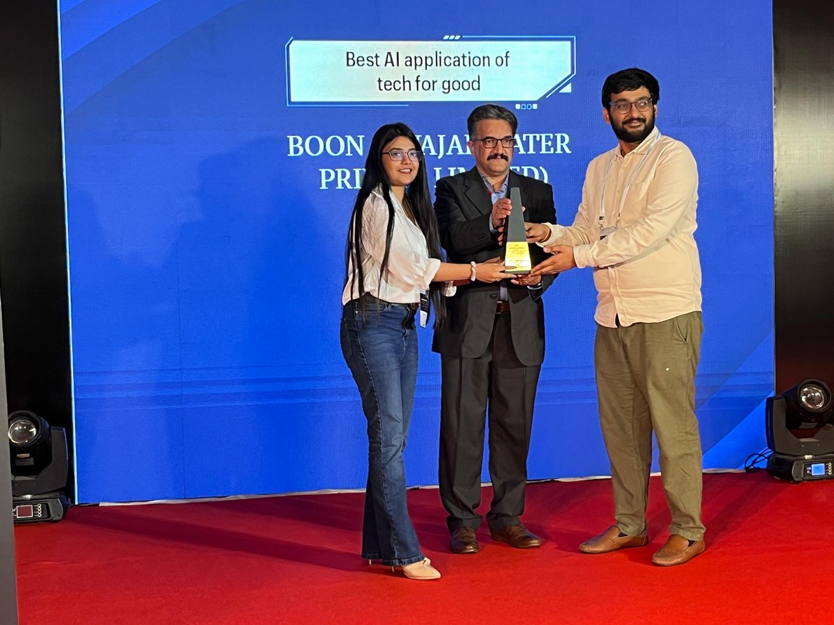 FinancialXpress's tweet image. LIVE from #FEFutechAwards: Applause to Boon (Swajal Water Private Limited) for clinching Gold in the Best AI Application of Tech for Good category!

#FE #FutechAwards #AI #Tech