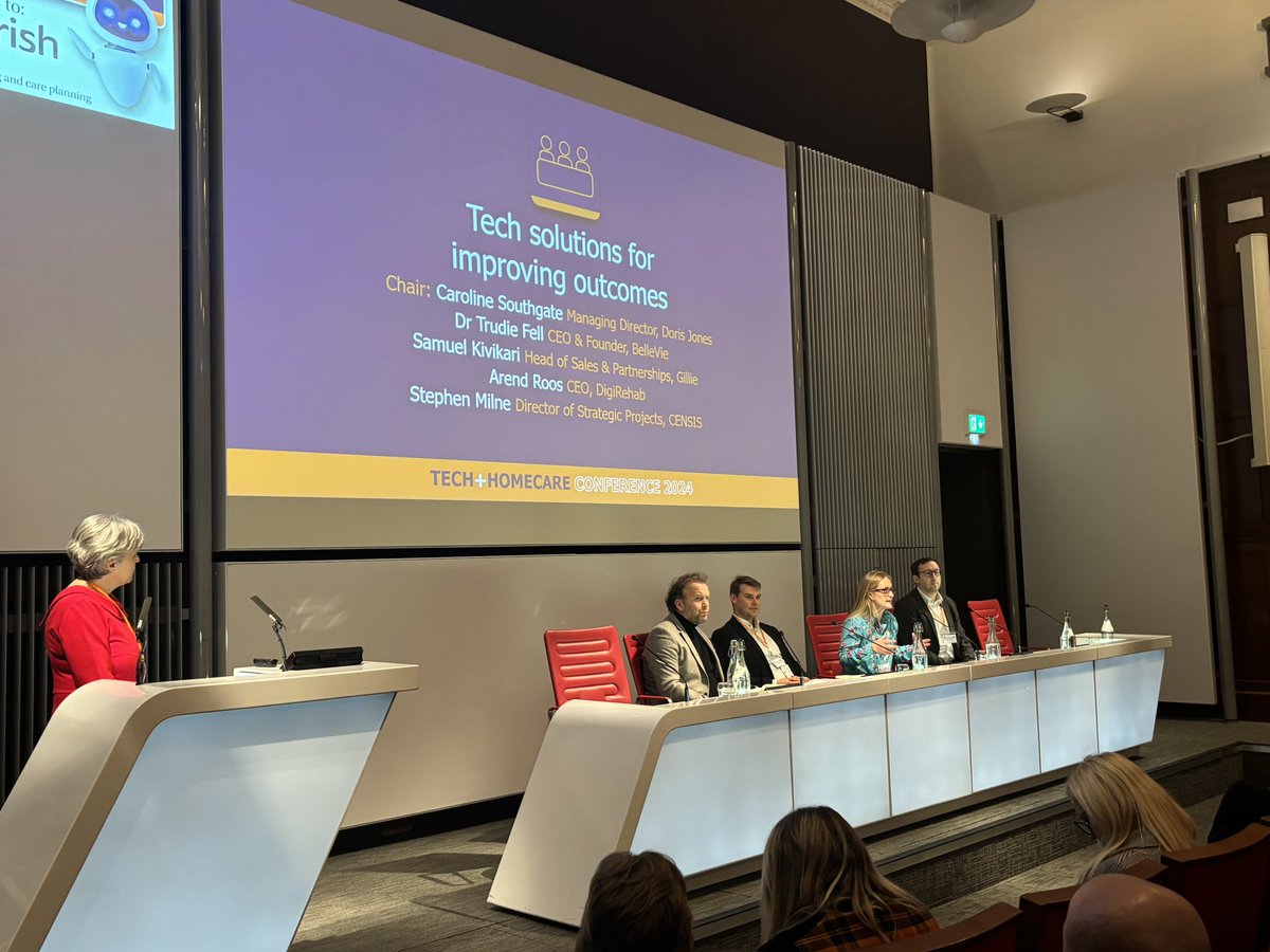 Our Board Member <a href="/Southgatec/">Caroline Southgate</a> from <a href="/doris_cares/">Doris Jones Limited</a>, chairs the second panel session of the day. The panel is discussing how #DigitalCare tech is enhancing care quality and client experiences - from AI health monitoring to Alexa-enabled wellbeing.

Caroline is joined by:
🟣Trudie Fell