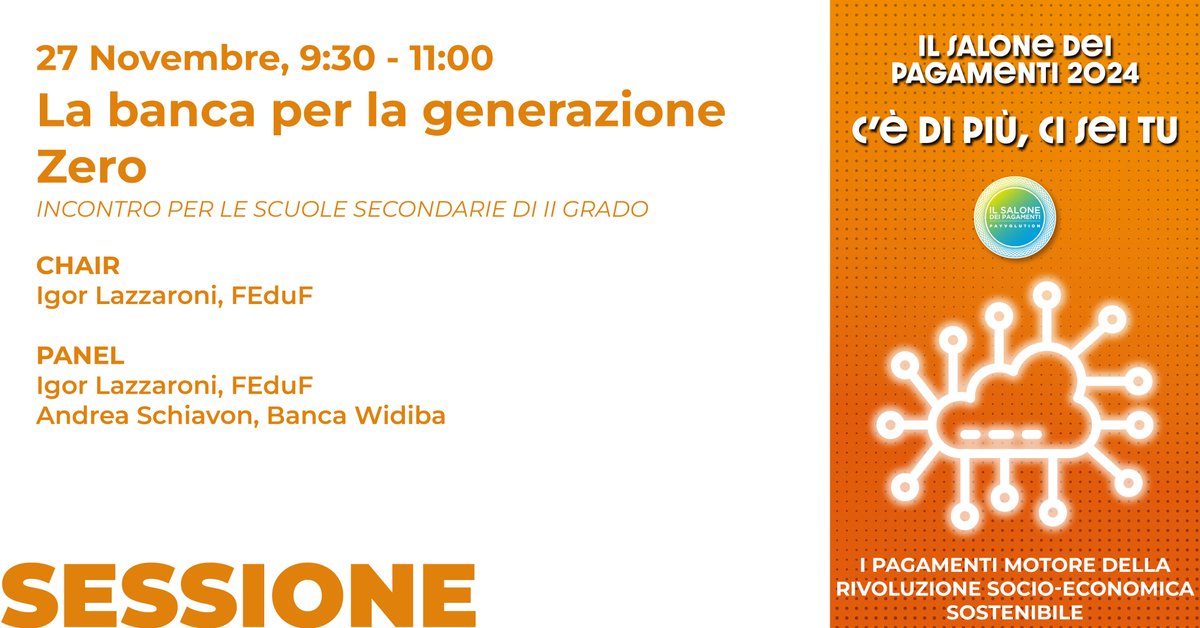 #salonepagamenti #27novembre📌Iscriviti ora👉🏼 bit.ly/48LVj4V “La #banca per la #generazione Zero” è l'incontro per le #scuole secondarie di II grado moderato da Igor #Lazzaroni @FEduF #payvolution #ABI #ABIEventi #Bancaforte