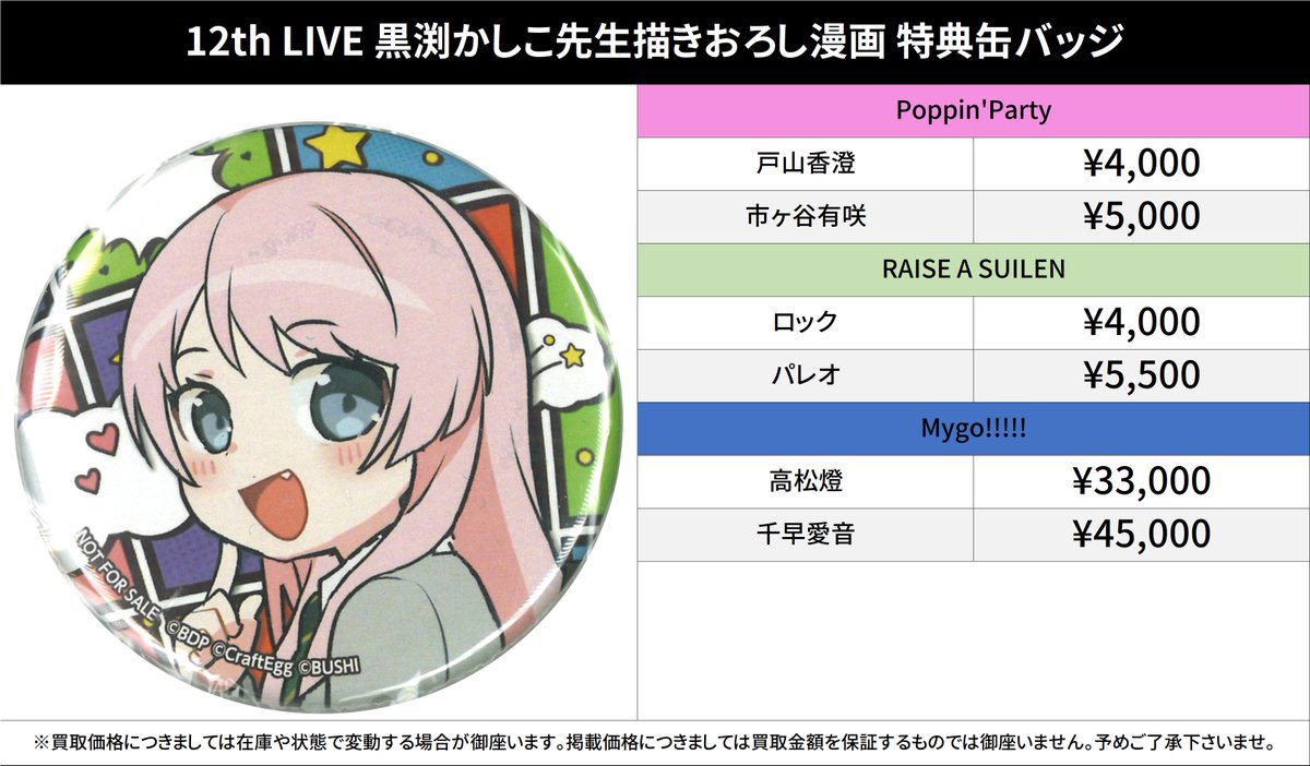 バンドリ MyGO 12th 特典缶バッジ 高松燈 黒渕かしこ先生描きおろし漫画