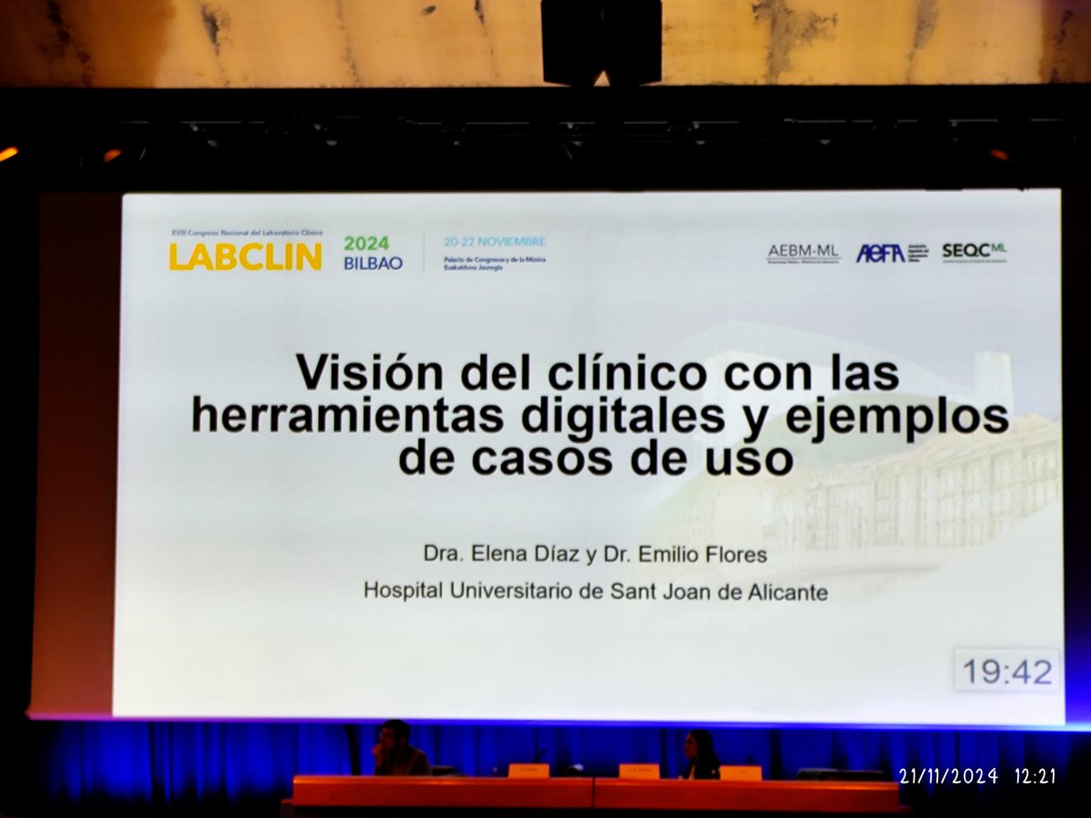 Servicio Análisis Clínicos HUSJA (@labclinsja) on Twitter photo Visión del clínico con las herramientas digitales y ejemplos de casos de uso. Está pasando en <a href="/congresolabclin/">Laboratorio Clínico</a> #LABCLIN2024 Por la Dr <a href="/ElenadiferDiaz/">ELENA DIAZ FERNANDEZ</a> y el Dr <a href="/EmilioFloresPa4/">Emilio Flores Pardo</a> del <a href="/GVAsaludstjoan/">GVASalud SantJoanAlacant</a> Visión del clínico con las herramientas digitales y ejemplos de casos de uso. Está pasando en <a href="/congresolabclin/">Laboratorio Clínico</a> #LABCLIN2024 Por la Dr <a href="/ElenadiferDiaz/">ELENA DIAZ FERNANDEZ</a> y el Dr <a href="/EmilioFloresPa4/">Emilio Flores Pardo</a> del <a href="/GVAsaludstjoan/">GVASalud SantJoanAlacant</a>