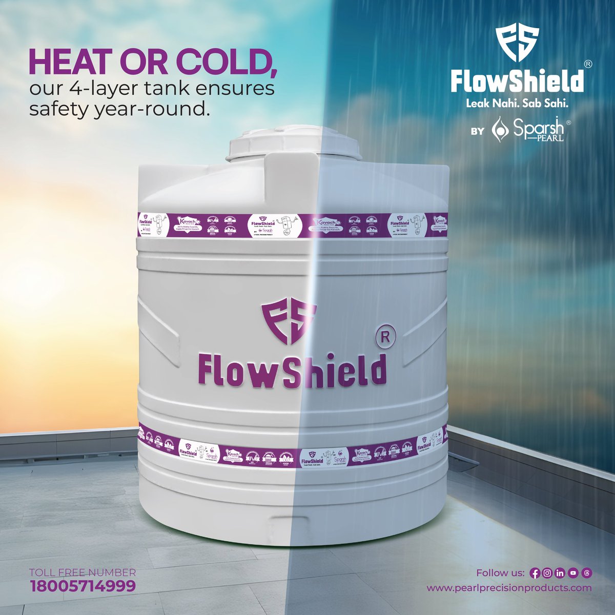 SparshPearl's tweet image. Experience durability, insulation, and safe water storage with our advanced 4-layer water tank.

#4layerwateetank #flowshield #sparshpearl