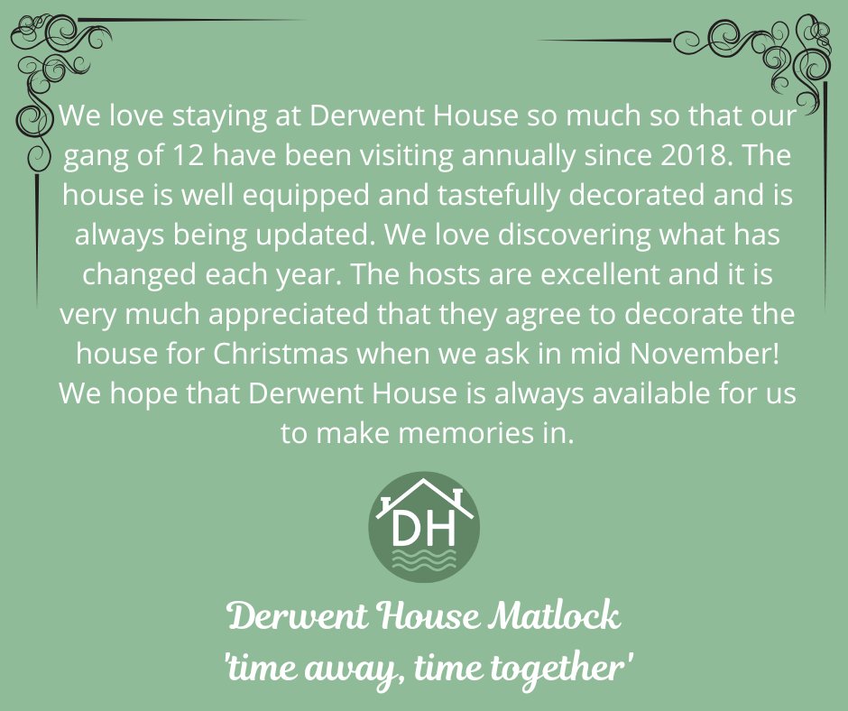 DerwentMatlock's tweet photo. A review from recent guests from their stsy at Derwent House... https://t.co/uqVnidYK5O