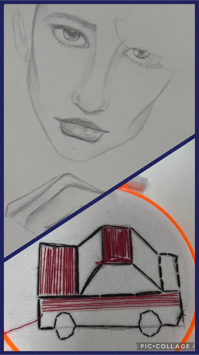 Beautiful creative work going on today. A terrific tonal portrait being started and wonderful embroidery skills on show in the Art room. LOVE showcasing how talented our young people are! ⭐️ #creative #LoveArt