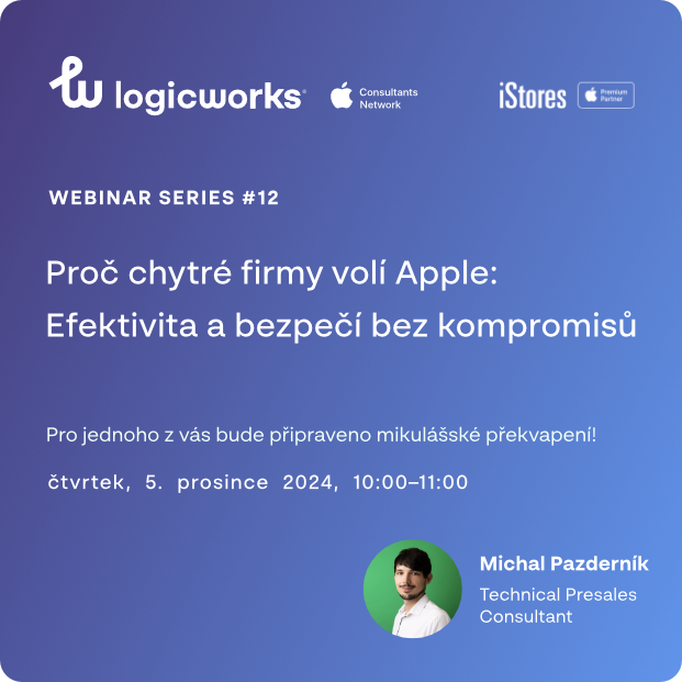 👨‍💻 Poslední letošní webinář budeme vysílat 5. prosince od 10 hodin.
Téma: Proč chytré firmy volí <a href="/Apple/">Apple</a>: Efektivita a bezpečí bez kompromisů

#appleprofirmy

Registrujte se tady - logicworks.cz/eventy/webinar…