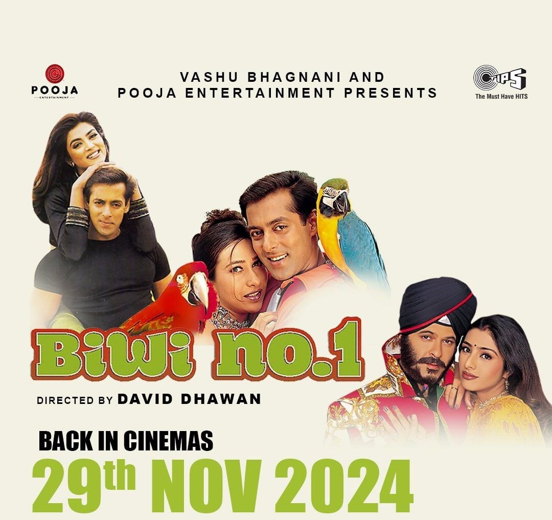 CinemaRare (@cinemararein) on Twitter photo David Dhawan's #BiwiNo1 re-releases in cinemas on Nov 29th.
<a href="/BeingSalmanKhan/">Salman Khan</a> <a href="/KarismaKapoor/">Karisma Kapoor</a> <a href="/thesushmitasen/">sushmita sen</a> <a href="/AnilKapoor/">Anil Kapoor</a> #Tabu #SaifAliKhan <a href="/poojafilms/">Pooja Entertainment</a> <a href="/vashubhagnani/">Vashu Bhagnani</a> <a href="/jackkybhagnani/">Jackky Bhagnani</a> David Dhawan's #BiwiNo1 re-releases in cinemas on Nov 29th.
<a href="/BeingSalmanKhan/">Salman Khan</a> <a href="/KarismaKapoor/">Karisma Kapoor</a> <a href="/thesushmitasen/">sushmita sen</a> <a href="/AnilKapoor/">Anil Kapoor</a> #Tabu #SaifAliKhan <a href="/poojafilms/">Pooja Entertainment</a> <a href="/vashubhagnani/">Vashu Bhagnani</a> <a href="/jackkybhagnani/">Jackky Bhagnani</a>