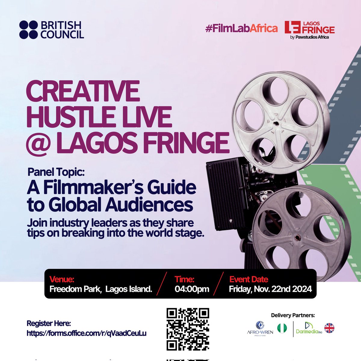 afrowren's tweet photo. Creative Hustle will be Live at Lagos Fringe Festival on the 22nd of November! We can't wait see you! 

cc @ngbritisharts
#ReframeWithMe #FilmLabAfrica #BCArtsSSA
#ReframeYourFuture #FutureOfFilm
#FilmmakerJourney #britishcouncilxfilmlabafrica https://t.co/BWbpMuN6Nk