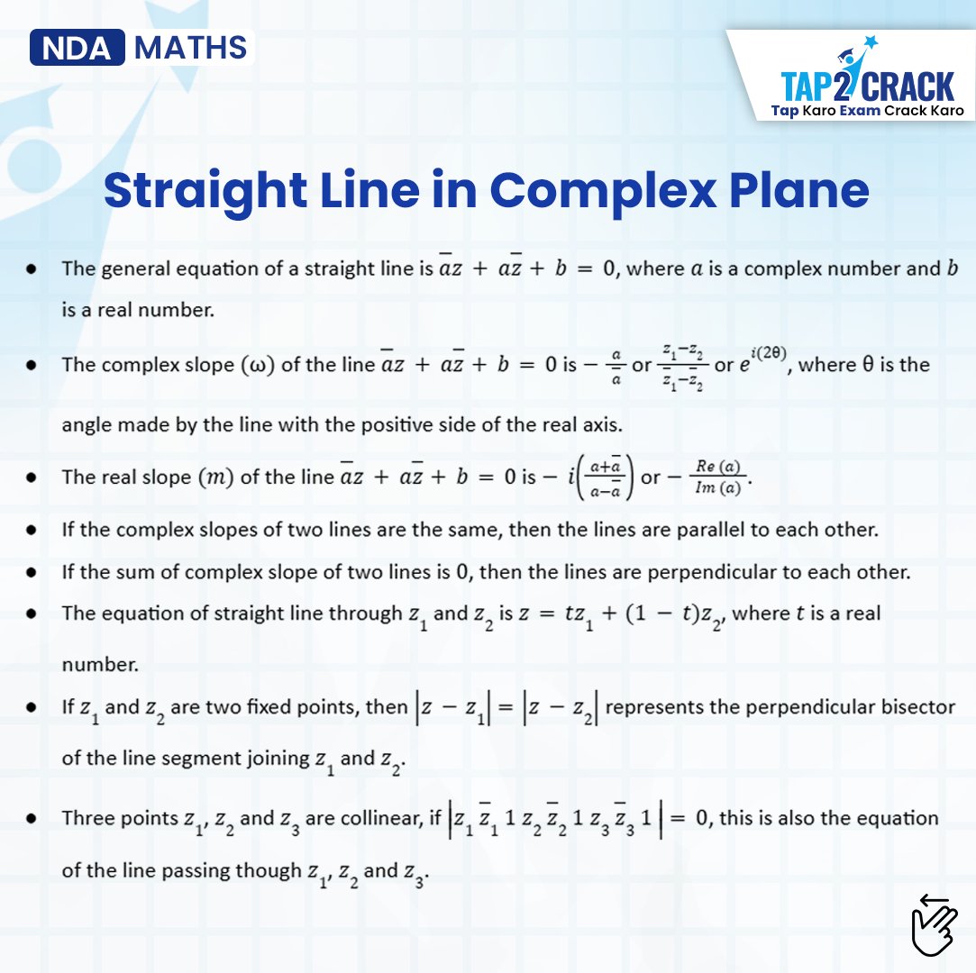 Tap2crack's tweet photo. Understanding Straight Lines in the Complex Plane

#ComplexPlane #StraightLines #NDAMaths #ComplexNumbers #Mathematics #NDAPreparation #Geometry #MathConcepts #NDAExam #MathForNDA #ComplexGeometry #MathematicsLearning #MathTips #NDAStudy #GeometryInMath https://t.co/AEeiNbsHa0