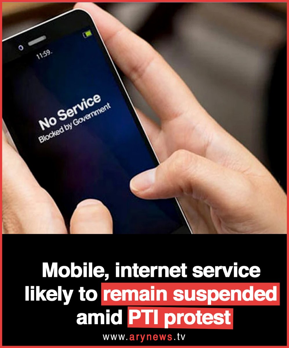 ARYNEWSOFFICIAL's tweet image. Mobile, internet service likely to remain suspended amid PTI protest

More details:  arynews.tv/mobile-interne…

#ARYNews #internetservice #PTI