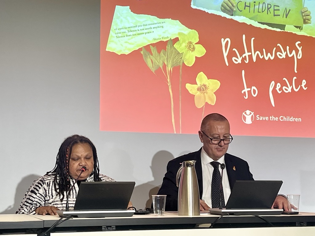 Stop the war on children - Pathways to Peace. Yesterday, at the <a href="/save_children/">Save the Children International</a> report launch, I stressed the importance of investing in three things: protecting children's Policies, People, and Advocacy. Thank you <a href="/michelanglade/">Michel Anglade</a> partners and allies.