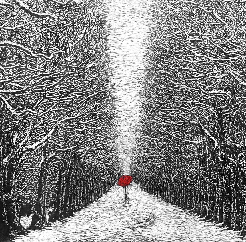 Vietnamese artist Vu Bach Lien, Snow path, 2014, woodcut print #WomensArt