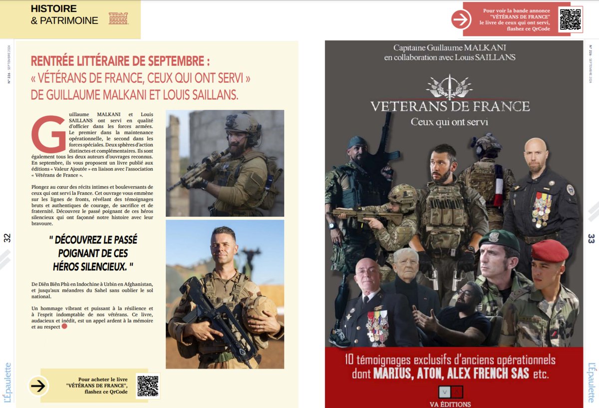 📚🪖 #Merci très grandement à la revue de #L_Épaulette des officiers de l'<a href="/armeedeterre/">Armée de Terre</a> pour cet article publié dans son dernier numéro (226) 🫡 Un livre écrit par #Guillaume_Malkani et <a href="/LSaillans/">Louis.Saillans</a> aux <a href="/EditionsVa/">VA Éditions</a> et #disponible partout, notamment #ICI ➡️ va-editions.fr/veterans-de-fr…