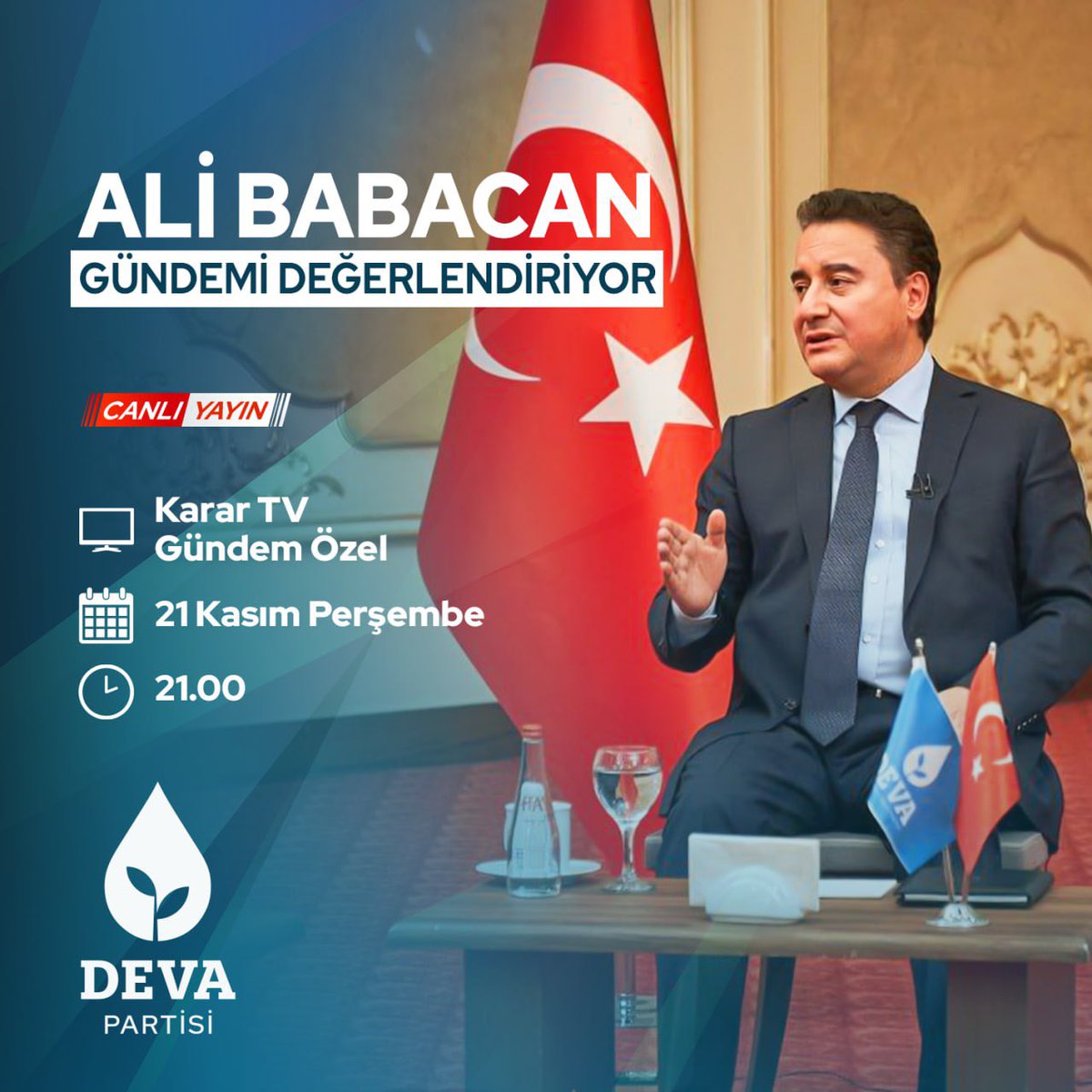 Genel Başkanımız Ali Babacan, bugün saat 21.00'de Karar TV’de Elif Çakır ve Taha Akyol ile "Gündem Özel" programında gündemi değerlendirecek.

<a href="/KararHaber/">Karar Haber</a> <a href="/takyol96/">Taha Akyol</a> <a href="/elifcakirr/">Elif Çakır</a>