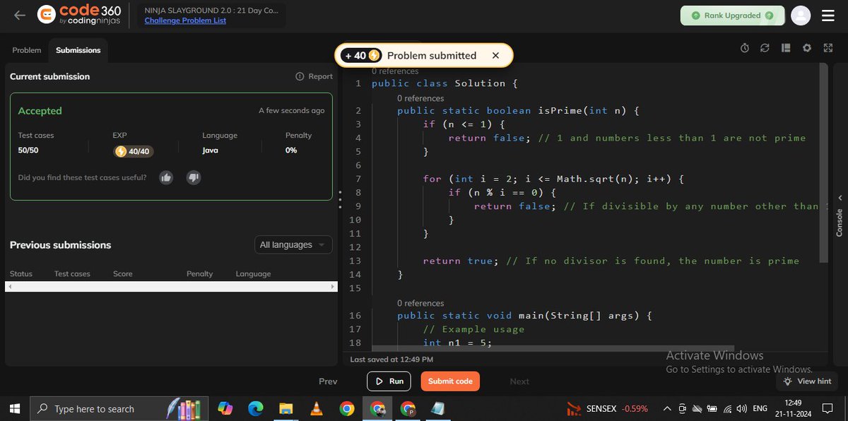 VirtualPrakhar's tweet photo. #Day4 of #NinjaSlayground on #Codingninjas

🧿Cracked the Prime Number challenge today! 

<Ready to Slay, Rise &amp; Conquer>

#PrakharTacklesDSA #CodingChallenge #PrimeNumber #MathOptimization #Algorithms #ProblemSolving #DSA #Tech4All #Coding #GrowthMindset #21dayschallenge #trend https://t.co/9meUYKz9Ra