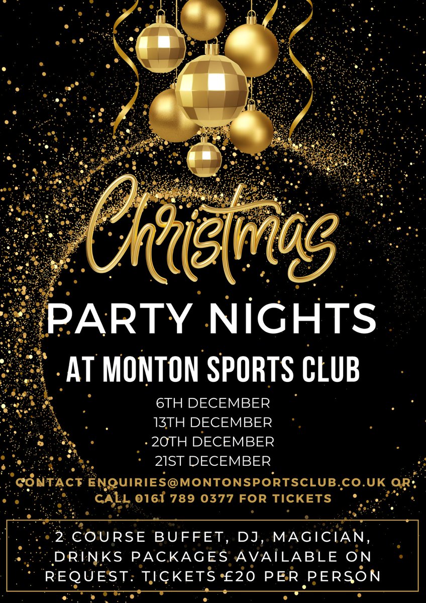 We still have some tickets left for our Christmas Party Nights at Monton Sports Club 🍾🪩 #monton #party #Christmas2024