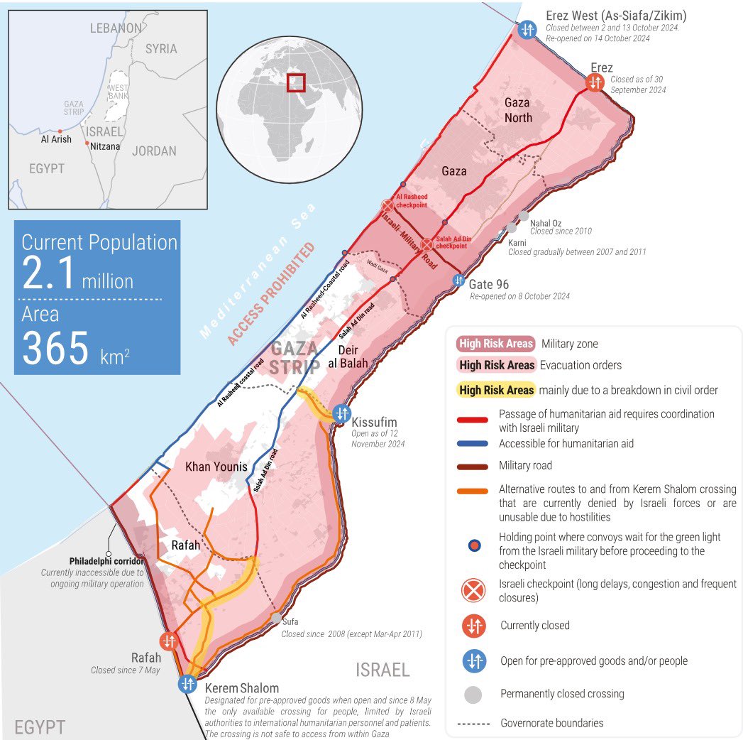 Philippe Lazzarini (@unlazzarini) on Twitter photo latest map from <a href="/ochaopt/">OCHA OPT (Palestine)</a> 👇
80% of the #Gaza Strip is now high risk areas where people are forced to flee in search for the basics especially the nonexistent safety.
They are trapped with no safe place to go.
In northern Gaza, people remain under a tight siege. They run for latest map from <a href="/ochaopt/">OCHA OPT (Palestine)</a> 👇
80% of the #Gaza Strip is now high risk areas where people are forced to flee in search for the basics especially the nonexistent safety.
They are trapped with no safe place to go.
In northern Gaza, people remain under a tight siege. They run for