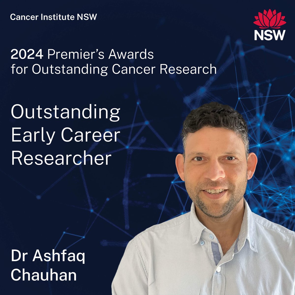 Congratulations to Dr Ashfaq Chauhan – 2024 Outstanding Early Career Researcher. #cancerNSWawards