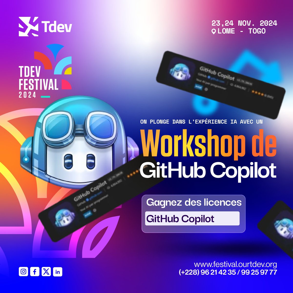 tdevorg's tweet image. 🇫🇷
🌟 Workshop officiel @GitHubCopilot au #TDEVFest24 !

Explorez l’impact des outils d’IA générative sur les développeurs africains et découvrez comment ces outils peuvent transformer votre parcours en codage, booster votre carrière et stimuler l’innovation dans l’écosystème
👇