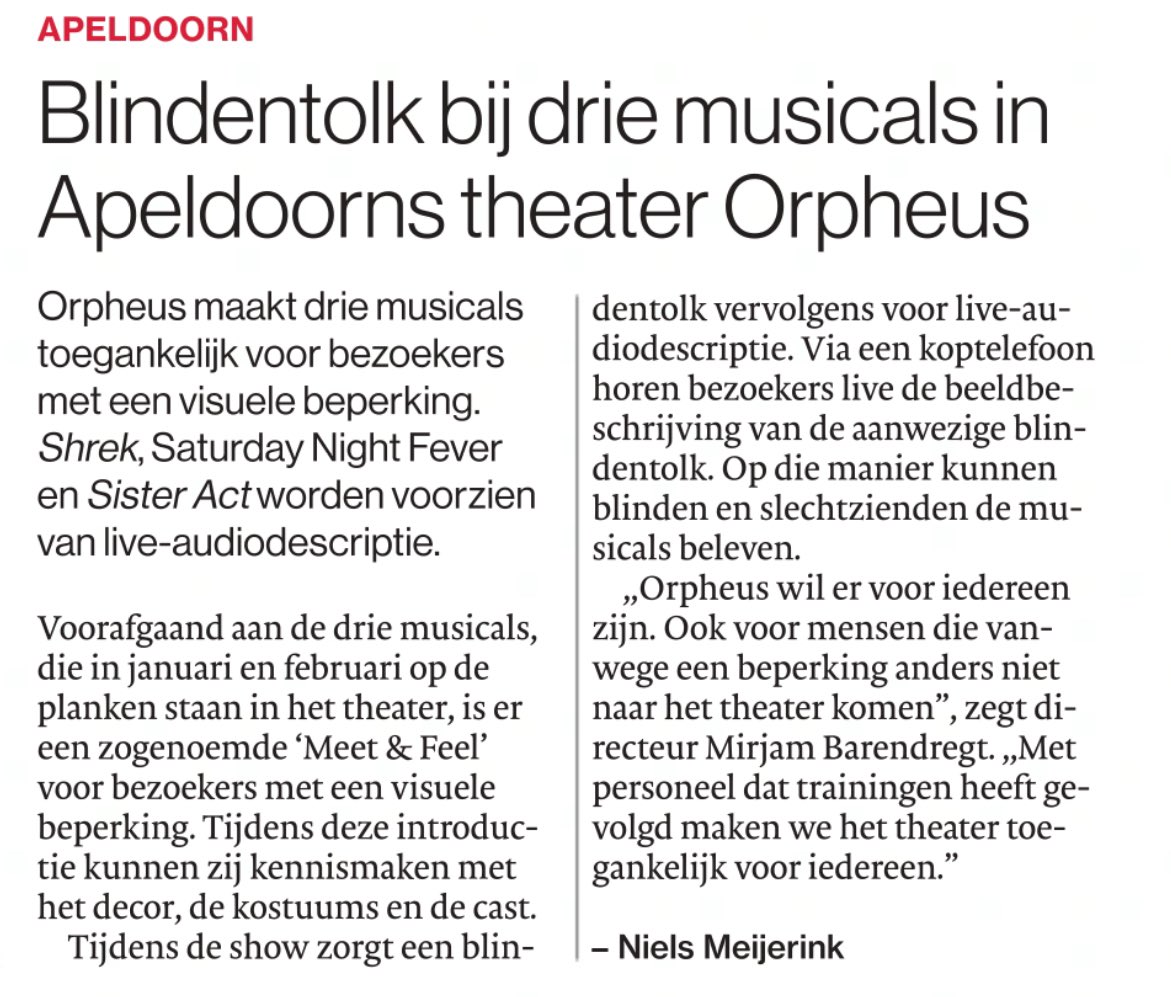 Westrik's tweet image. Passend in huidige tijd @TheaterOrpheus! Goed bezig. 
Wat jij @jeroenkidv? #audiodescriptie #live #MeetFeel