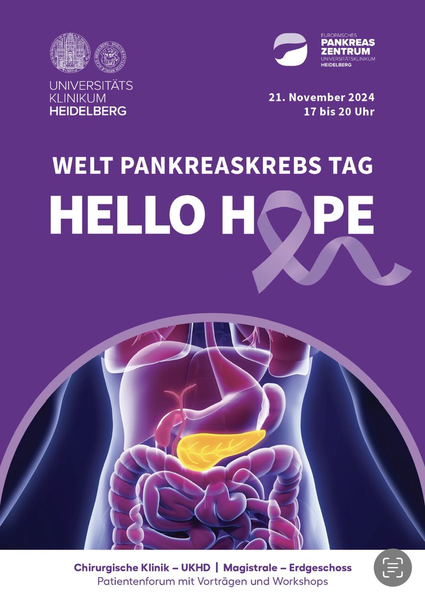 Heidelberg Pancreatic Surgery (HPS) (@surgery_hps) on Twitter photo Heute am #Weltpankreaskrebstag
lädt das Team des Europäischen Pankreaszentrums <a href="/uniklinik_hd/">Universitätsklinikum Heidelberg</a> Betroffene, Angehörige und Interessierte 💜lich zu einem Info-Abend ein!
w/ <a href="/cw_michalski/">Christoph Michalski</a>
🕔 21.11.24, 17-20 Uhr
🏥 Magistrale der Chirurgischen Uniklinik Heute am #Weltpankreaskrebstag
lädt das Team des Europäischen Pankreaszentrums <a href="/uniklinik_hd/">Universitätsklinikum Heidelberg</a> Betroffene, Angehörige und Interessierte 💜lich zu einem Info-Abend ein!
w/ <a href="/cw_michalski/">Christoph Michalski</a>
🕔 21.11.24, 17-20 Uhr
🏥 Magistrale der Chirurgischen Uniklinik