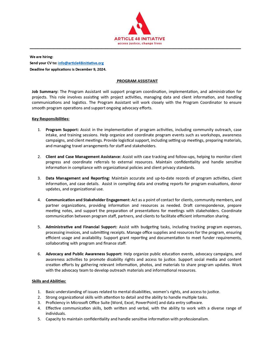 48Article's tweet image. We are Hiring! Program Co-ordinator &amp;amp; Program Assistant. Apply by Dec, 9th 2024.