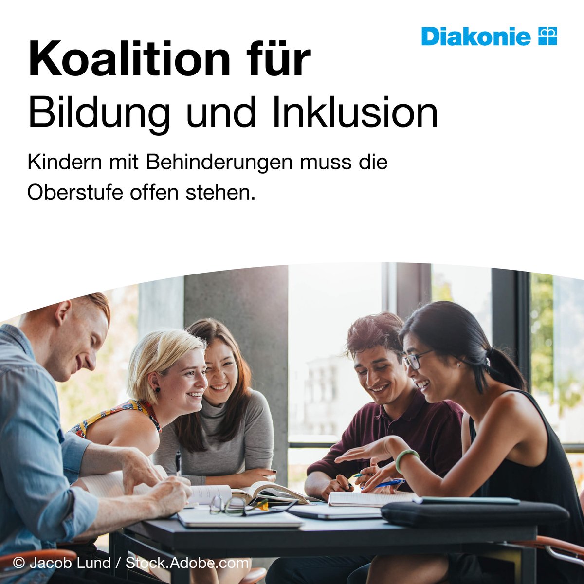 Österreich braucht eine Koalition für Bildung und Inklusion!

Bildung darf nicht mit der 10. Schulstufe enden! Kinder mit Behinderungen muss die Sekundarstufe II offen stehen.

Mehr dazu: diakonie.at/inklusive-bild…

#InklusiveBildung