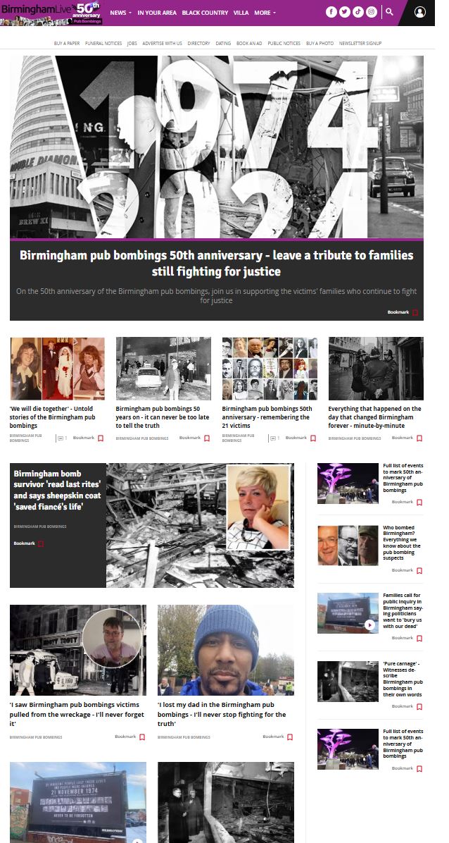 Our homepage today in honour of all the pub bombing victims and their families #justice4the21