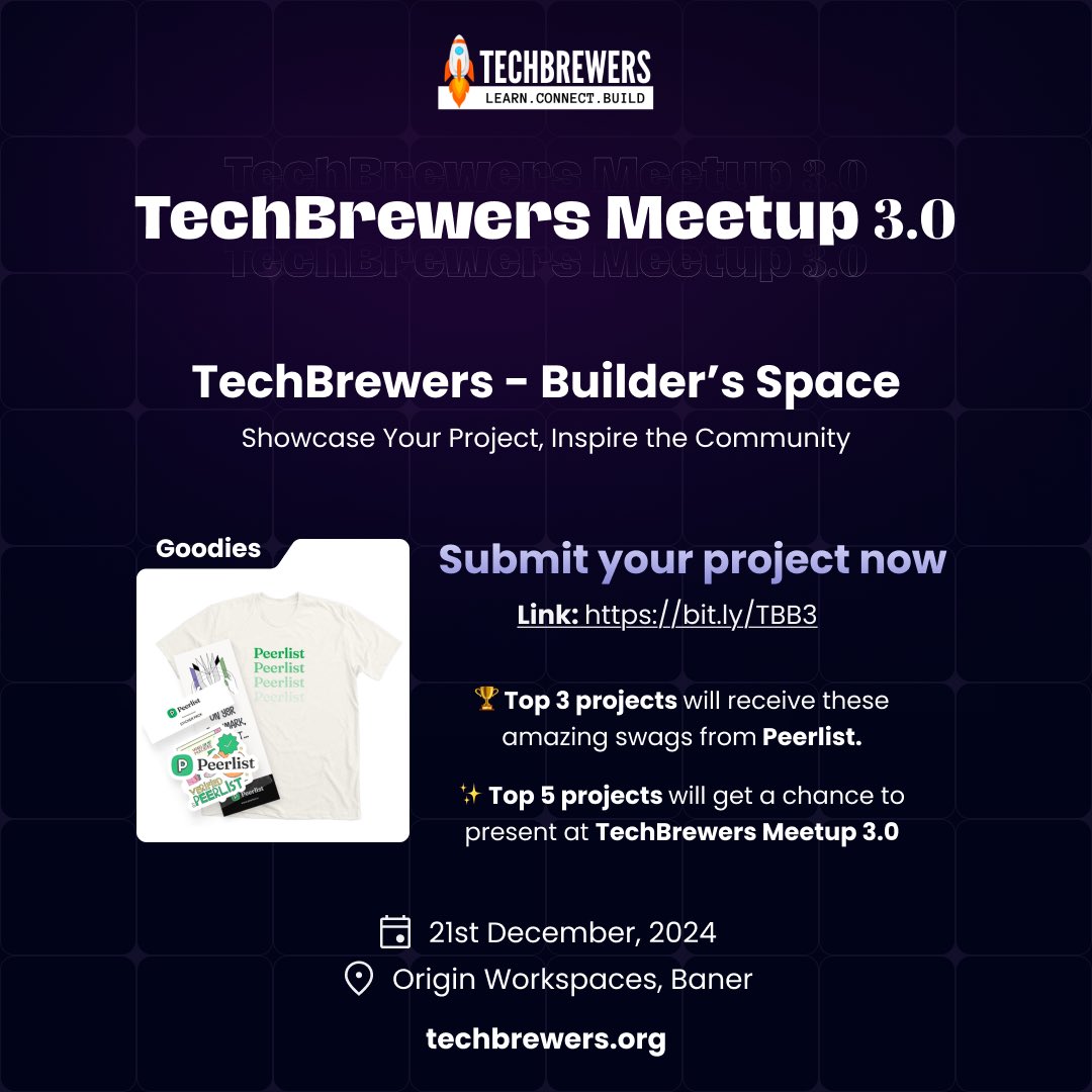 🎉 Exciting Rewards Await!

Join the TechBrewers - Builders Space and stand a chance to:
🏆 Win amazing prizes as one of the Top 3!
🌟 Demo your project live to an audience at TechBrewers Meetup 3.0 when you make it to the Top 5!

🔗 bit.ly/TBB3