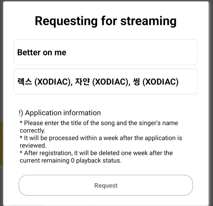 Haii Sovelly~
Untuk meramaikan lagu terbaru Xodiac "Better on Me".. 
Jangan lupa request di Duckad~

Aplikasi ini akan membantu streaming di KCHART dengan voting

Sekarang Sovelly bisa mulai "Requesting for streaming"
(1 acc=1 req, min 10 acc)

1. Download Duckad
2. Buat Akun
3.