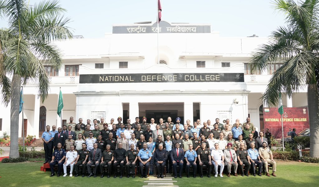VPIndia's tweet photo. Hon'ble Vice-President, Shri Jagdeep Dhankhar addressed the participants of the 64th National Defence College (NDC) course on the topic ‘India's Core Values, Interests and Objectives’ in New Delhi today. #NationalDefenceCollege @SpokespersonMoD https://t.co/n4w7YKEksZ