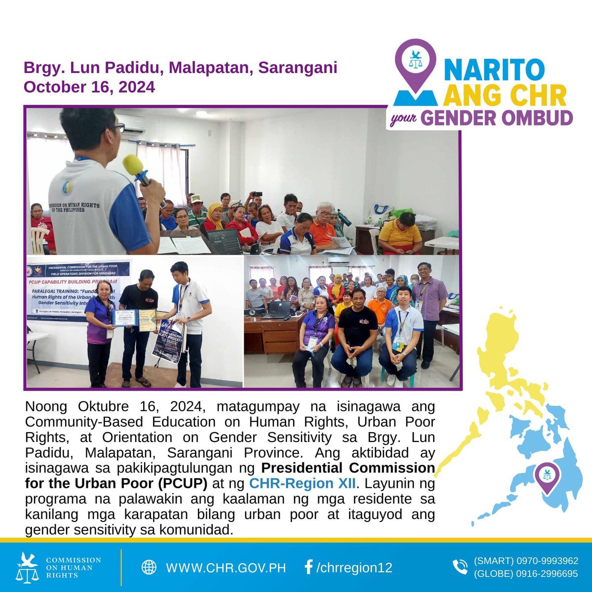CHRgewhrc's tweet photo. Reposted from CHR XII, Your Gender Ombud!

#NaritoAngCHR
#CHRngLahat
#naglilingkodmagingsinokaman
#CHRRehiyonDose https://t.co/GoZHv28Ynl