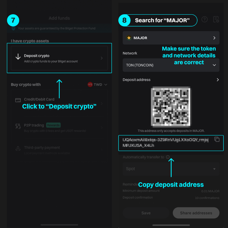 bitget's tweet photo. How to deposit $MAJOR @majoroftelegram to #Bitget with 0⃣ gas fees?⭐️

1️⃣Open MAJOR bot: https://t.co/CxOju0nJcW
2️⃣Find details in Bitget app: see posters
3️⃣Enter your UID &amp; deposit address

🆓Earn an extra $5–$100 in $MAJOR—first come, first served!

Join now!

#MAJORListBitget
