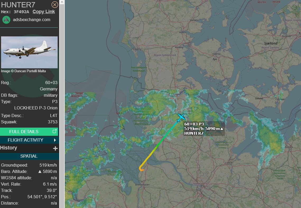 Nimras__'s tweet photo. 🇩🇪 German Navy | P-3C Orion | #3F492A | #HUNTER7

Departed from Nordholz, #ETMN and currently heading in the direction of #Denmark. https://t.co/4DZDIFAoJX