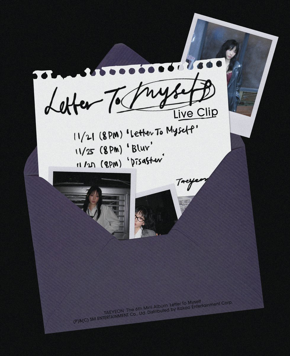 TAEYEON 태연 The 6th Mini Album 'Letter To Myself' Live Clip Scheduler

#태연 #TAEYEON
#LetterToMyself #TAEYEONLetterToMyself
#소녀시대 #GirlsGeneration