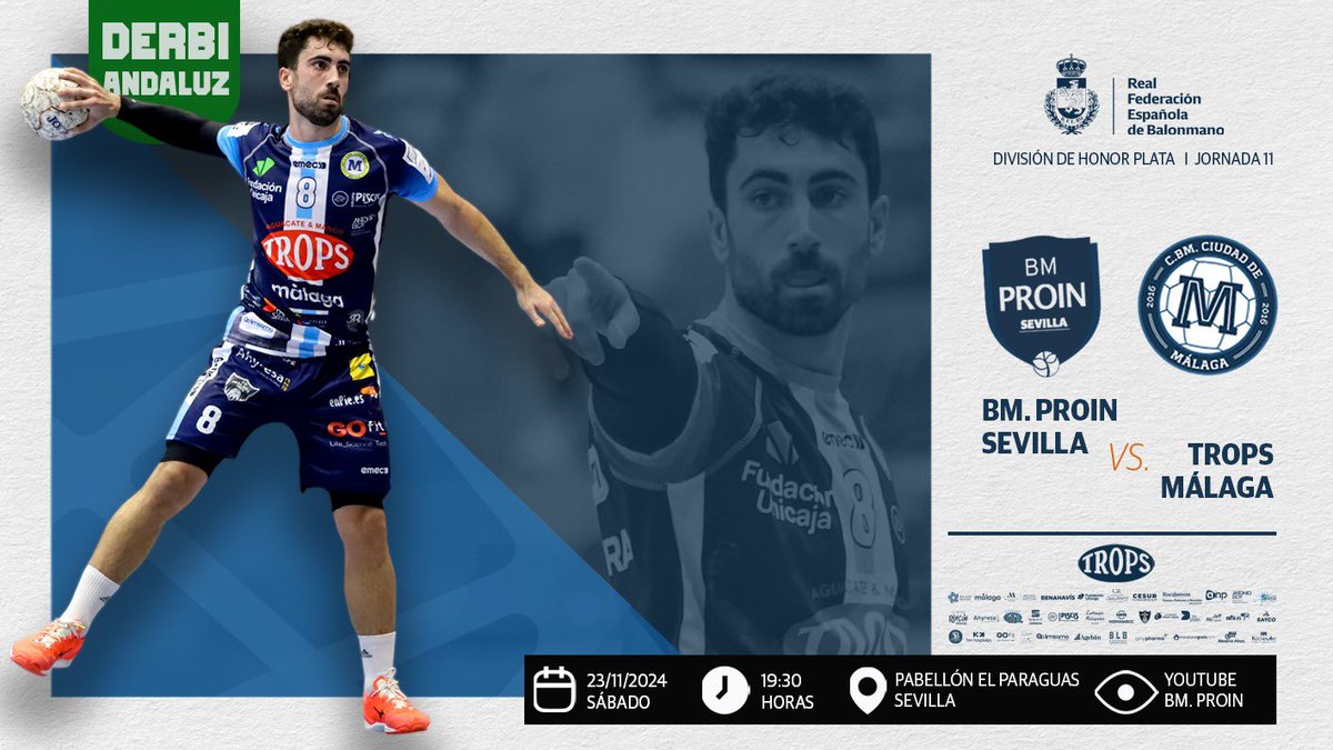 💚🤍💚 Este sábado tenemos DERBI ANDALUZ.
⚔️ <a href="/bm_prointegrada/">Cajasol Sevilla BM Proin</a> Sevilla 🆚 <a href="/fTROPS/">TROPS</a> <a href="/BMCiudadDMalaga/">TROPS MÁLAGA BM.</a>.

¡Vamos, Málaga!

<a href="/deportemalaga/">Área de Deporte</a> <a href="/MalagaDyE/">MLG Deportes y Eventos</a> <a href="/aytodebenahavis/">AytodeBenahavís</a> <a href="/diputacionMLG/">Diputación de Málaga</a> <a href="/DeportesDipMlg/">Diputación de Málaga es Deporte</a> 
<a href="/FundUnicaja/">Fundación Unicaja</a> 
<a href="/DeporteAND/">Andalucía es Deporte</a> <a href="/CDMALAGA1903/">CDMalaga1903</a> <a href="/cesurformacion/">CESUR. Tu Centro Oficial de Formación Profesional</a>