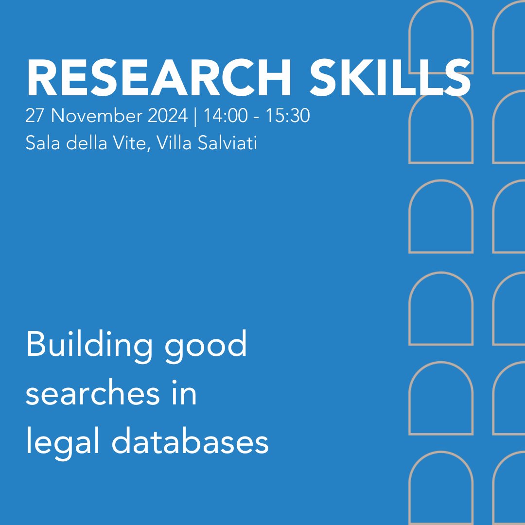 EUILib's tweet image. Join this session and learn how to identify a database that is suitable for your area of research and how to construct an effective search when looking for legal materials inside databases.
📆 27 November, 14:00 - 15:30
📍 Sala dei Levrieri, Salviati
🔗 loom.ly/sJHrsHo